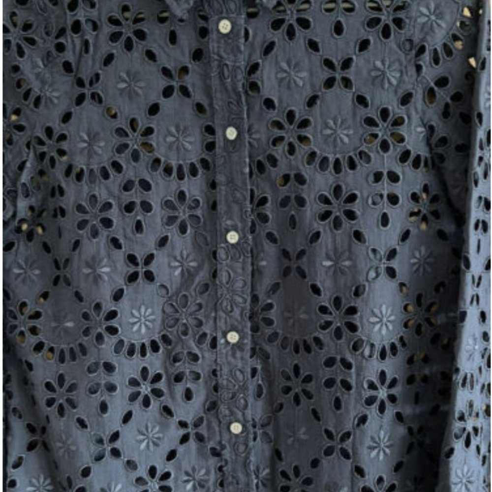 J.CREW NAVY BUTTON UP SHIRT IN EMBROIDERED EYELET-SIZE: 2 - Picture 2 of 7